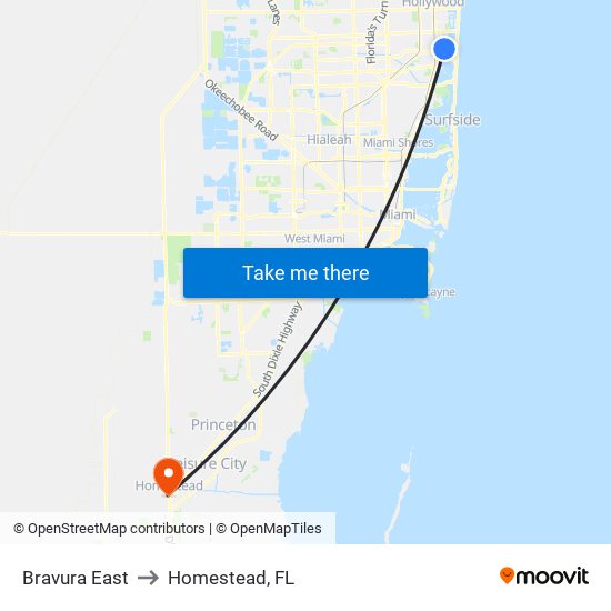 Bravura East to Homestead, FL map