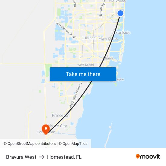Bravura West to Homestead, FL map