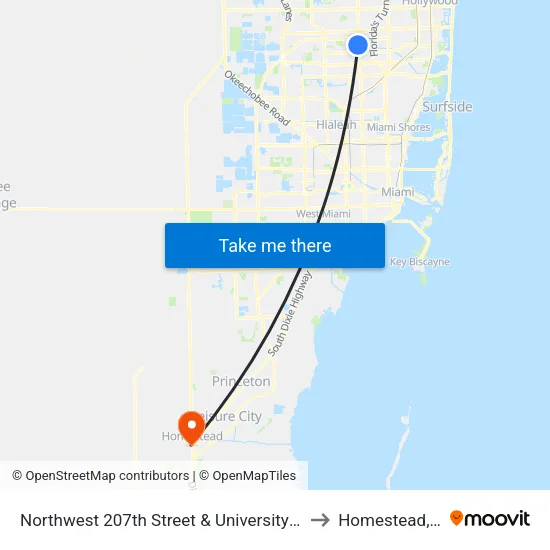 Northwest 207th Street & University Drive to Homestead, FL map