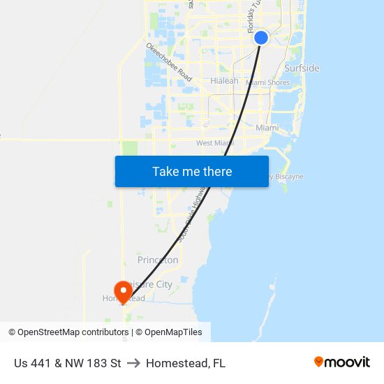 US 441 & NW 183 St to Homestead, FL map