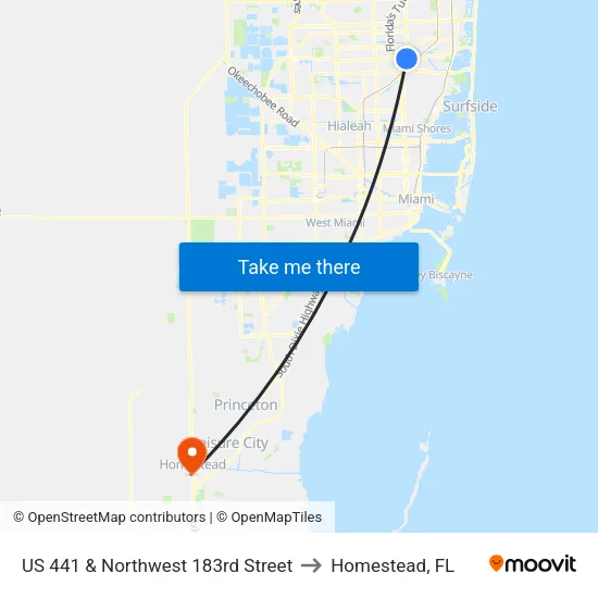 US 441 & Northwest 183rd Street to Homestead, FL map