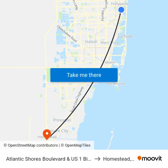 Atlantic Shores Boulevard & US 1 Big Irvs to Homestead, FL map