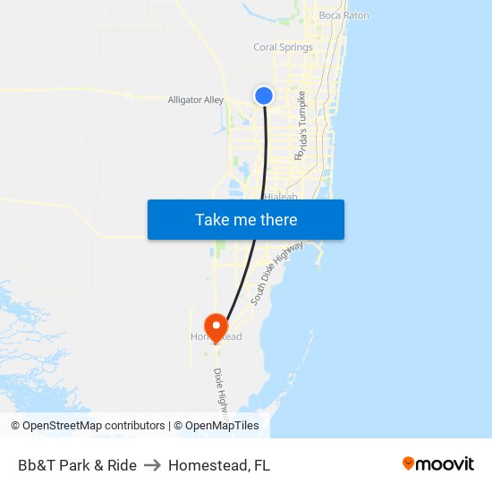 Bb&T Park & Ride to Homestead, FL map