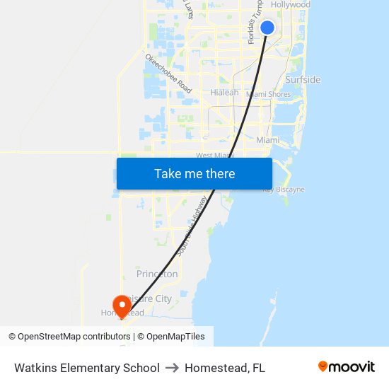 Watkins Elementary School to Homestead, FL map