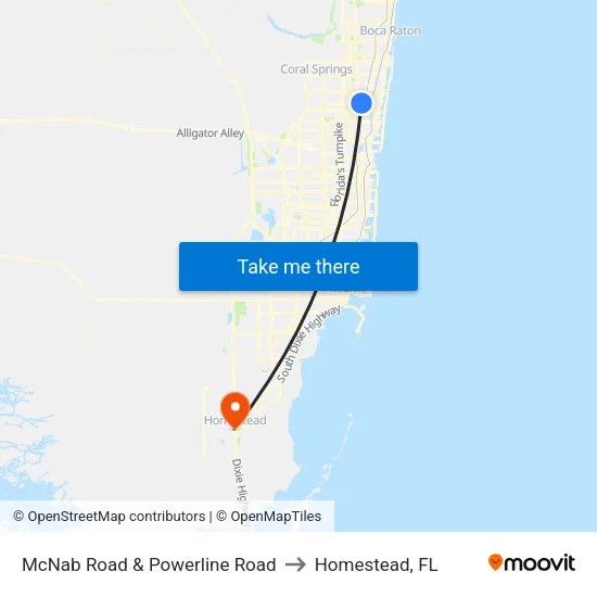 McNab Road & Powerline Road to Homestead, FL map