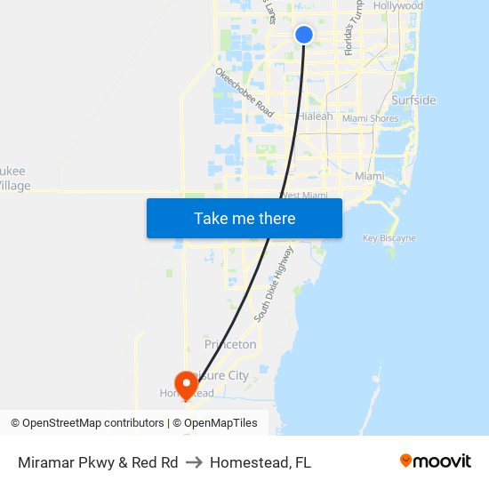 Miramar Pkwy & Red Rd to Homestead, FL map