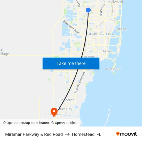 Miramar Parkway & Red Road to Homestead, FL map