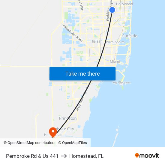 Pembroke Rd & Us 441 to Homestead, FL map