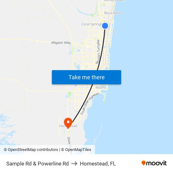 Sample Rd & Powerline Rd to Homestead, FL map