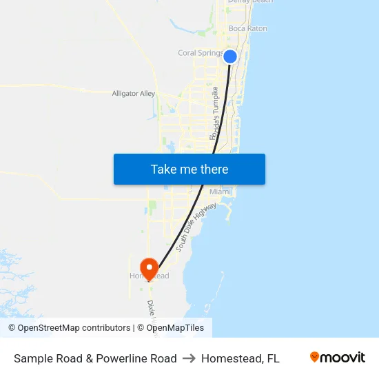 Sample Road & Powerline Road to Homestead, FL map