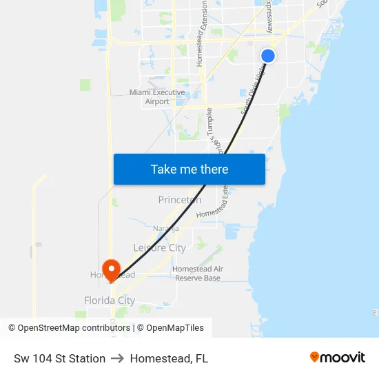 Sw 104 St Station to Homestead, FL map