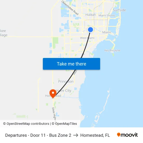 Departures - Door 11 - Bus Zone 2 to Homestead, FL map