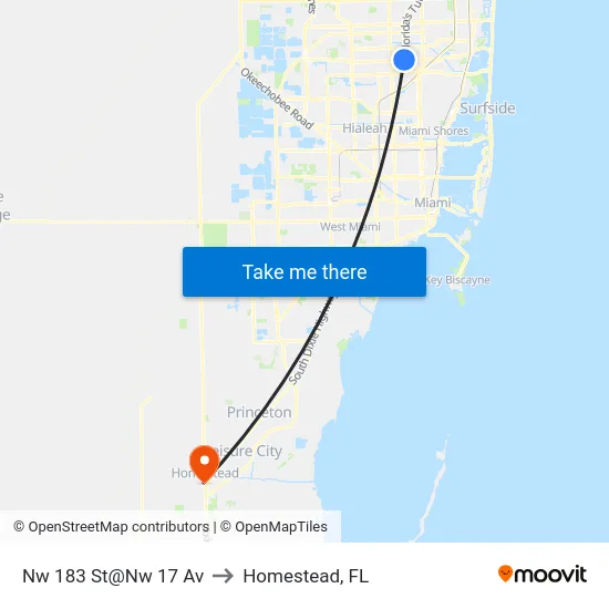 Nw 183 St@Nw 17 Av to Homestead, FL map