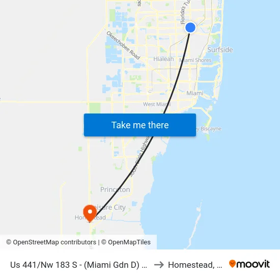 Us 441/Nw 183 S - (Miami Gdn D) (S) to Homestead, FL map