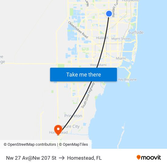 Nw 27 Av@Nw 207 St to Homestead, FL map