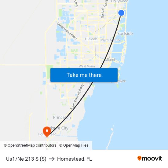 Us1/Ne 213 S (S) to Homestead, FL map