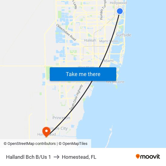 Hallandl Bch B/Us 1 to Homestead, FL map