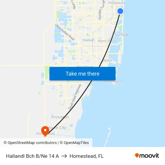 Hallandl Bch B/Ne 14 A to Homestead, FL map