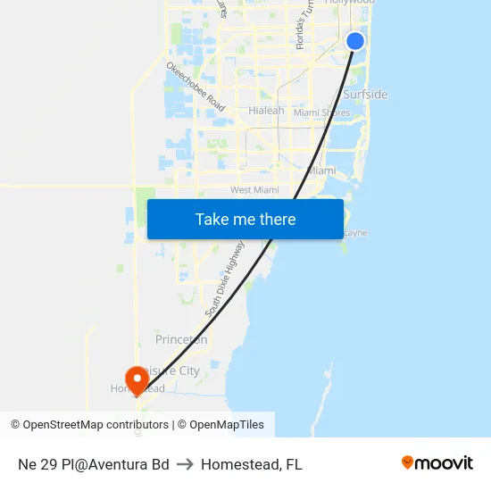 Ne 29 Pl@Aventura Bd to Homestead, FL map