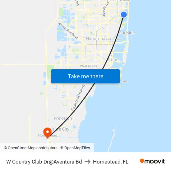 W Country Club Dr@Aventura Bd to Homestead, FL map