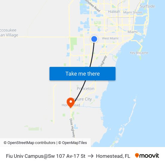 Fiu Univ Campus@Sw 107 Av-17 St to Homestead, FL map