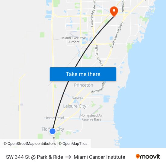 SW 344 St @ Park & Ride to Miami Cancer Institute map