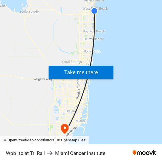 Wpb Itc at Tri Rail to Miami Cancer Institute map