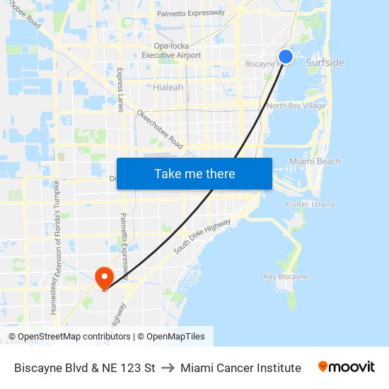 Biscayne Blvd & NE 123 St to Miami Cancer Institute map