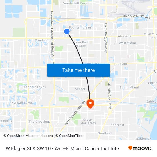 W Flagler St & SW 107 Av to Miami Cancer Institute map