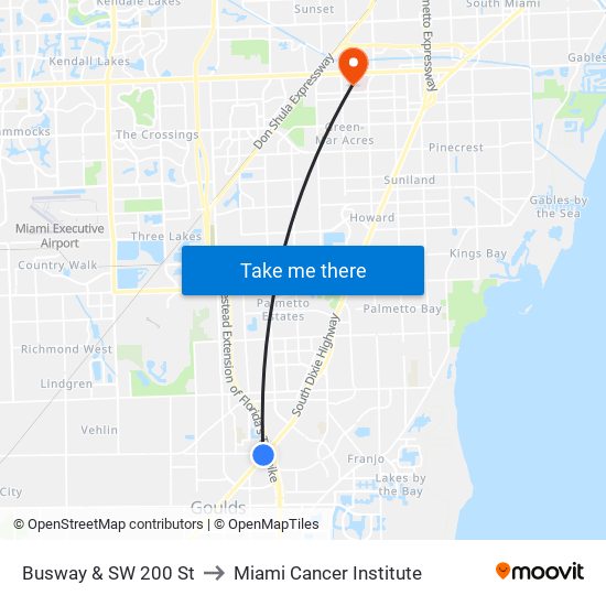 Busway & SW 200 St to Miami Cancer Institute map