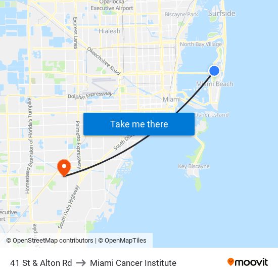 41 St & Alton Rd to Miami Cancer Institute map