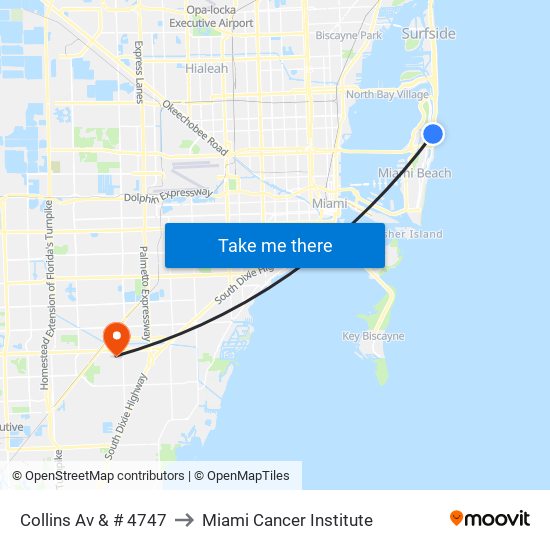 Collins Av & # 4747 to Miami Cancer Institute map