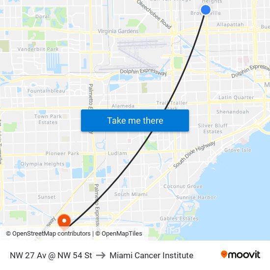 NW 27 Av @ NW 54 St to Miami Cancer Institute map