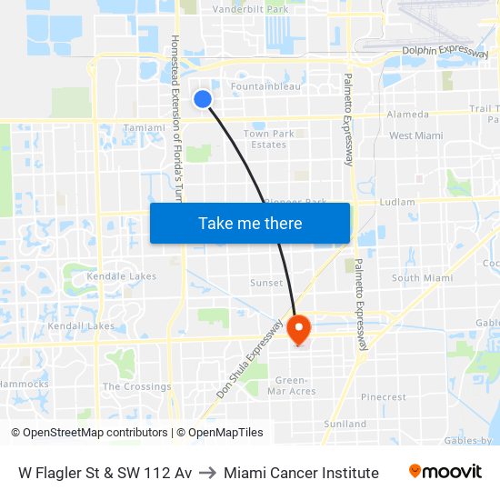 W Flagler St & SW 112 Av to Miami Cancer Institute map