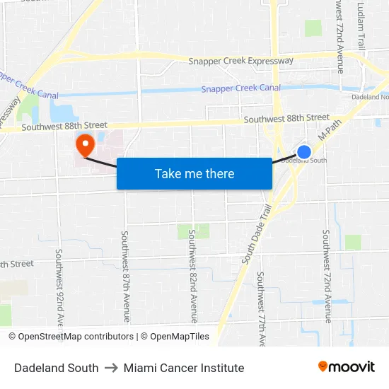 Dadeland South to Miami Cancer Institute map