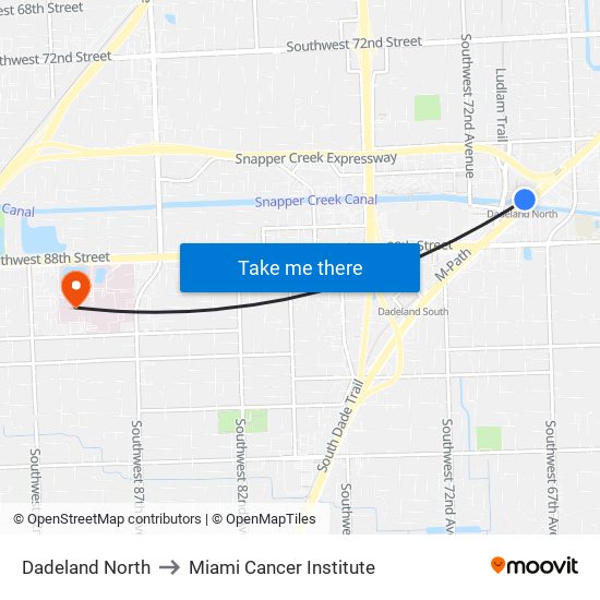 Dadeland North to Miami Cancer Institute map