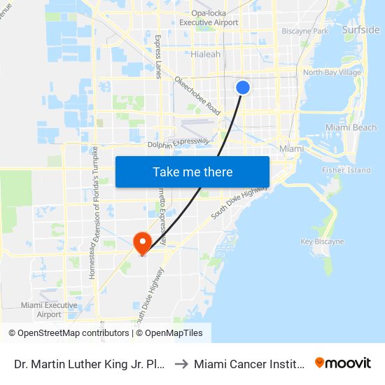 Dr. Martin Luther King Jr. Plaza to Miami Cancer Institute map