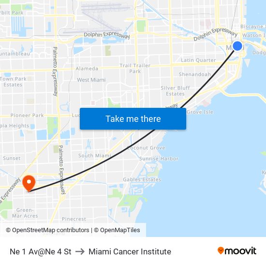 Ne 1 Av@Ne 4 St to Miami Cancer Institute map