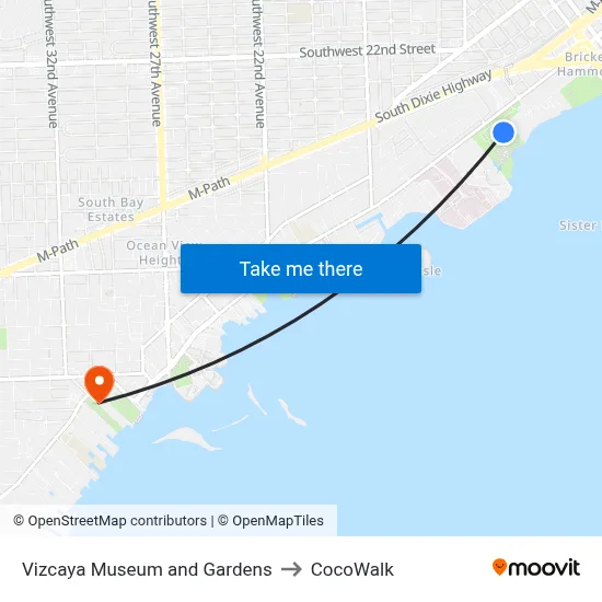 Vizcaya Museum and Gardens to CocoWalk map