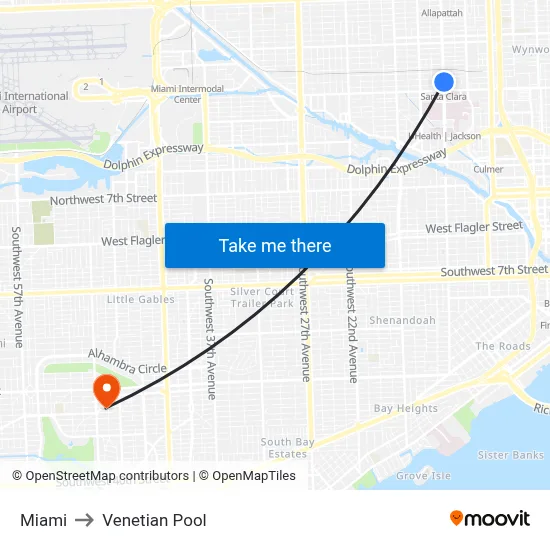 Miami to Venetian Pool map