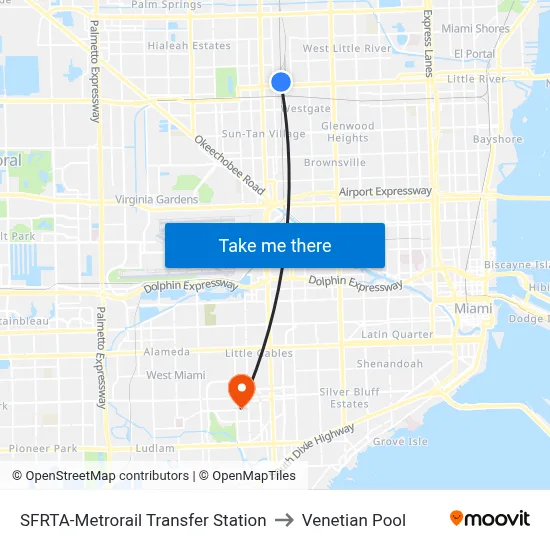 SFRTA-Metrorail Transfer Station to Venetian Pool map