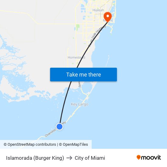 Islamorada (Burger King) to City of Miami map