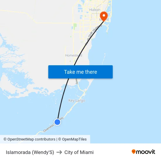Islamorada (Wendy'S) to City of Miami map