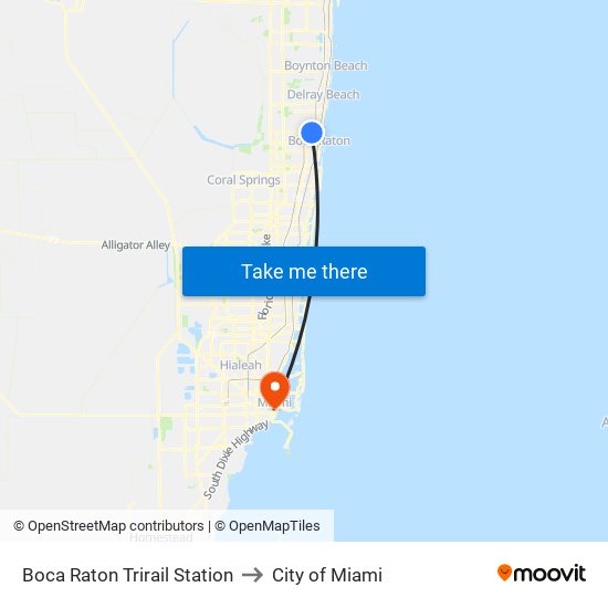 Boca Raton Trirail Station to City of Miami map