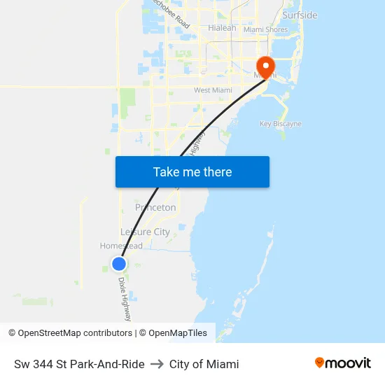 Sw 344 St Park-And-Ride to City of Miami map