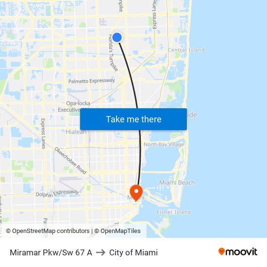 Miramar Pkw/Sw 67 A to City of Miami map