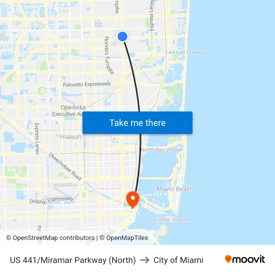 US 441/Miramar Parkway (North) to City of Miami map