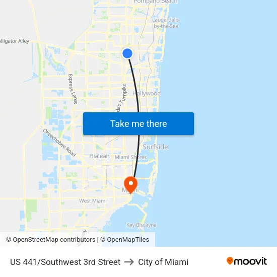 US 441/Southwest 3rd Street to City of Miami map