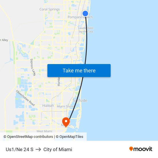 Us1/Ne 24 S to City of Miami map