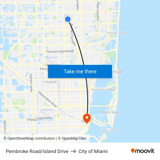 Pembroke Road/Island Drive to City of Miami map